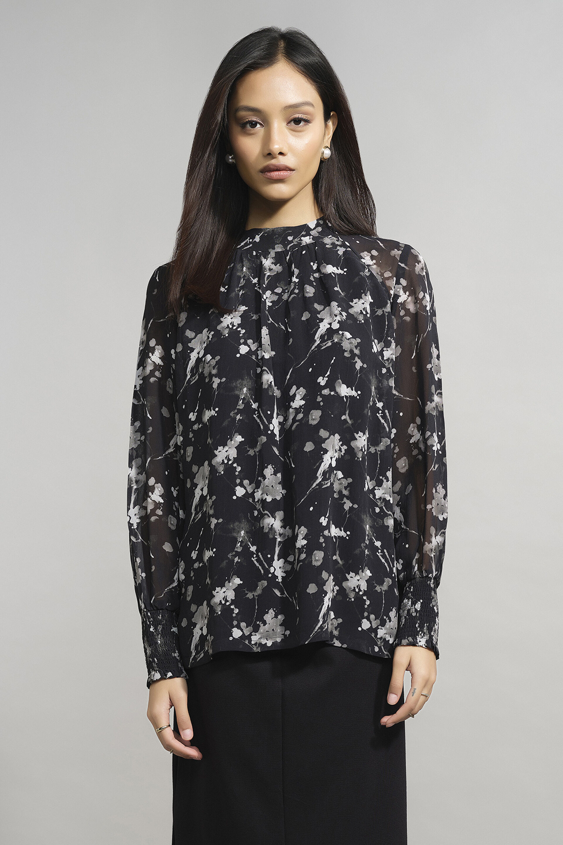 Peppered Florals Top, Black, image 2